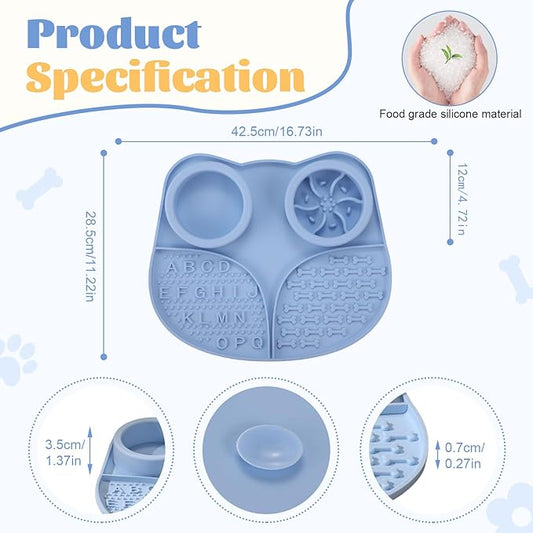 Silicone Slow Feeder Dog Bowls & Cat Bowls, 2 Cups Small Pet Food Bowl with Non-Slip Suction Base, Food-Grade Safe Puzzle Feeder for Small & Medium Dogs & Indoor Cats (Bowl & Lick Mat (Blue))