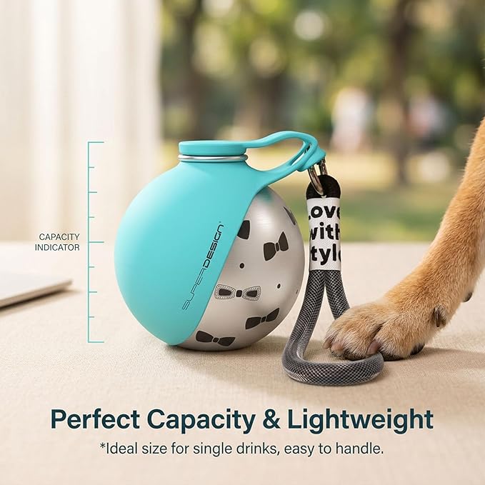 Foldable Pet Water Bottle for Travel, 2 in 1 Portable Dog Water Bottle, Water Bottle for Dogs on Walks, Stainless Steel Bottle & Silicone Bowl, for Walking Hiking Small Dog Water Bottle (Pink+Print)