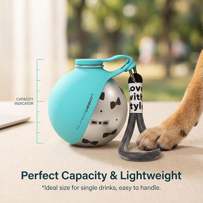 Foldable Pet Water Bottle for Travel, 2 in 1 Portable Dog Water Bottle, Water Bottle for Dogs on Walks, Stainless Steel Bottle & Silicone Bowl, for Walking Hiking Small Dog Water Bottle (Blue)