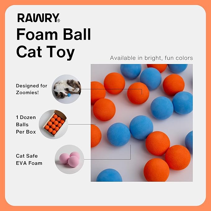 Rawry Foam Ball Cat Toy Set – 12 Foam Balls for Indoor Cats & Kittens | Soft, Durable, Bouncy Balls for Playtime & Exercise | Lightweight, Non-Toxic, Easy for Cats to Chase (Pink)