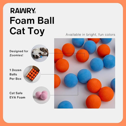Rawry Foam Ball Cat Toy Set – 12 Foam Balls for Indoor Cats & Kittens | Soft, Durable, Bouncy Balls for Playtime & Exercise | Lightweight, Non-Toxic, Easy for Cats to Chase (12 Pack, Blue)