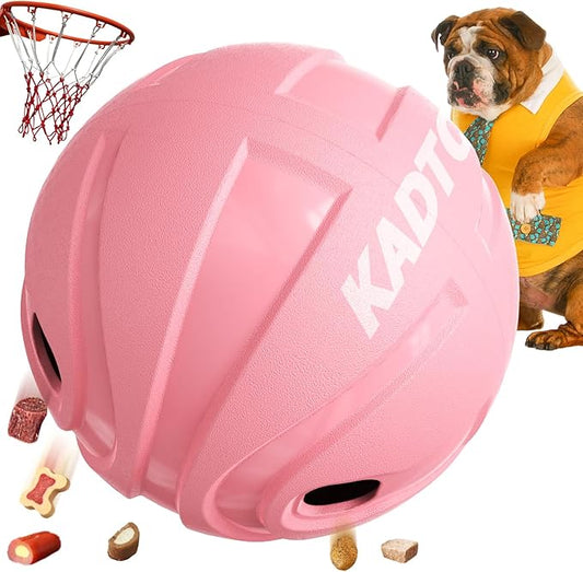 KADTC Extra-Large Size Durable Dog Treat Dispenser Ball - Giggle Basketball for Aggressive Chewers Breed Dogs Giggling Balls Indestructible Food Pink Toy Interactive Play Indoor & Outdoor