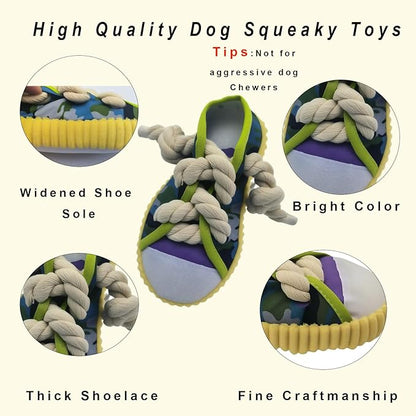 Interactive Squeaky Dog Toy with Jingle Bell - Shoe-Shaped Chew Toy for Puppy Teething, Thickened Laces for Small and Medium Breeds Tug-of-War, Not for Aggressive Chewers (Yello Edge)