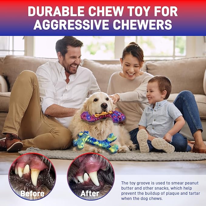 Aelflane 2 Pack Dog Toys for Aggressive Chewers, Indestructible Chew Toys for Dogs, Boredom and Stimulating Best Dog Toys for Medium/Large Breed,Tough Bones for Teeth Cleaning and Training