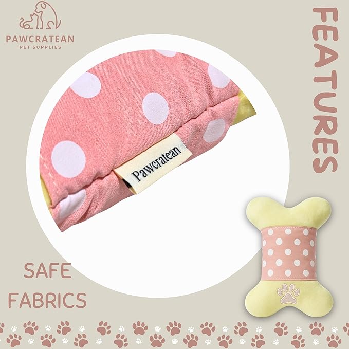 7" Squeaky Plush Toy for Puppies Small Dogs Self Etertainment Washable Soft Made [PET ONLY] (Pink Cartoon Bone)