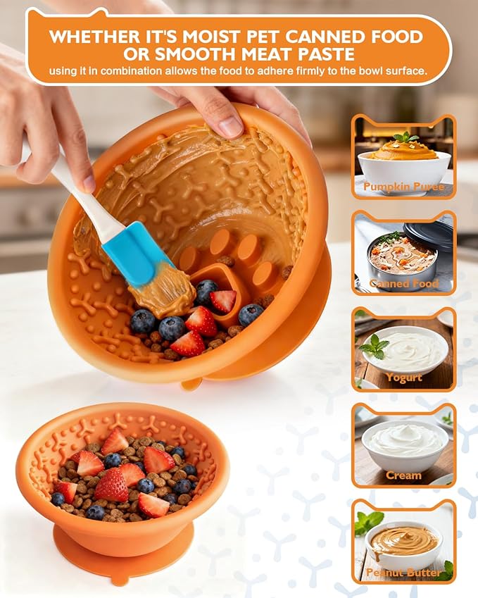 Dog Lick Bowl, Non-Slip Slow Feeder Licking Mat & Treat Dispenser (Wide Bowl Mouth w/Inlaid Stainless Steel Ring) - Interactive Toys, Anxiety Reducer, Freeze Bone for Dogs, BPA Free Silicone