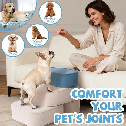 Dog Stairs for Small Dogs 17.7" H,2 in 1 Dog Steps for High Bed Couch 3-Step Pet Stairs for Dogs to Get On Bed,High Density Foam Non-Slip Pet Ramp for Puppy Older Cat