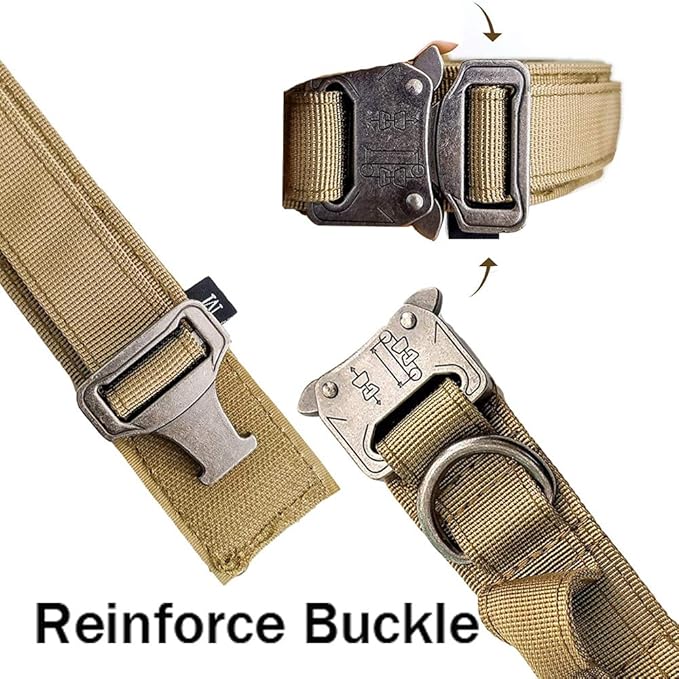 Xqpetlihai Tactical Dog Collar and Leash Set Adjustable Military Nylon Dog Collar with Control Handle and Heavy Duty Metal Buckle for Large Dogs（Brown XL