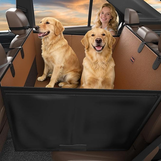 FURTIME XL Dog Car Seat, Upgraded PU Leather Back Seat Extender with Hard Bottom, Waterproof Pet Car Seat Cover for Large Medium Sized Dog, Pet Hammock for Cars, SUVs, Trucks, Brown