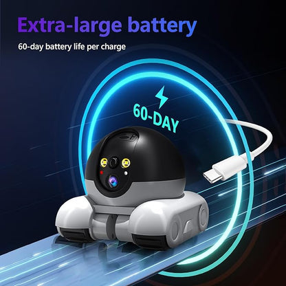 Camera, Mobile Patrol Robot Camera, Wi-Fi Connected Remote Control, Night Vision, Two-Way Audio Talk, Pet Monitoring, Suitable for Elderly/Pets (64GB)