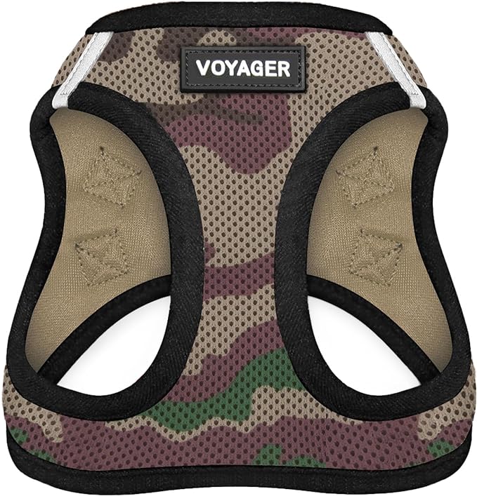 Best Pet Supplies - All Weather Mesh/Plush, Reflective, No Pull Harness for Small, Medium Dogs, Cats - Secure with Hook & Loop Fastener, Buckle, Double D-Rings - Army/Black Trim, S