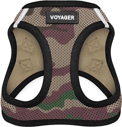 Best Pet Supplies - All Weather Mesh/Plush, Reflective, No Pull Harness for Small, Medium Dogs, Cats - Secure with Hook & Loop Fastener, Buckle, Double D-Rings - Army/Black Trim, L