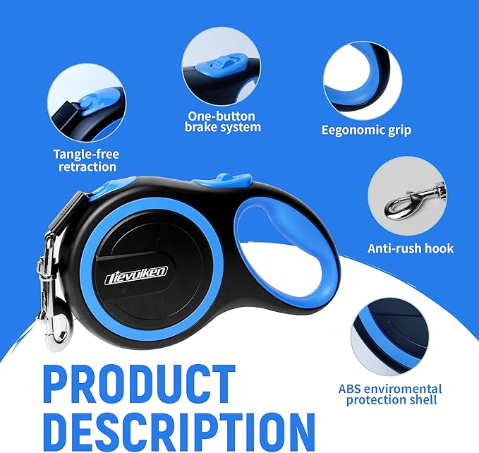 26 FT Retractable Dog Leash with No Tangle, Heavy Duty Great Leash for Dog up to 110lbs, One-Handed Brake, with Non-Slip Handle, Strong Nylon Tape for Small, Medium and Large Dogs