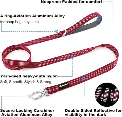 Plutus Pet Heavy Duty Dog Leash with Lockable Aluminum Carabiner, 4/6 Feet Long, Double-Sided Reflective Nylon, Padded Handle, for Puppy, Small, Medium and Large Dogs (Burgundy Red, 1" x 6')