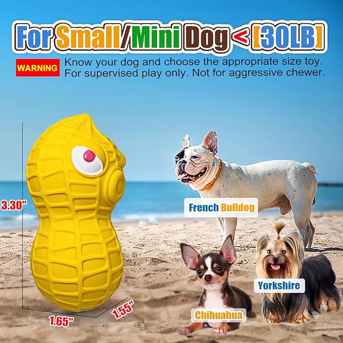 Squeaky Dog Toys for Small Dogs- Natural Latex Squeaky Dog Balls for Puppies & Mini Dogs | Soft, Safe & Interactive, Chew Toys Peanut | Indoor & Outdoor Fetch Play