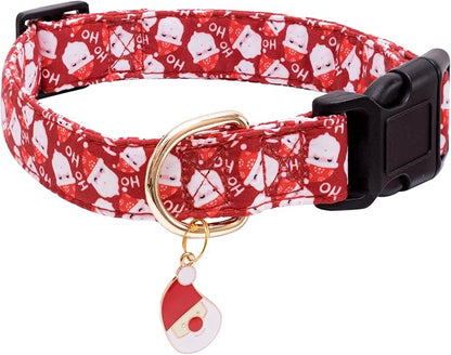 Faygarsle Red Dog Collar Christmas Design Santa Claus Pattern for Small Medium Large Dogs Collar Cute Stylish Girl Boy Christmas Dog Collar XS