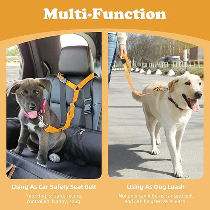 BWOGUE Pet Dog Cat Seat Belts, Car Headrest Restraint Adjustable Safety Leads Vehicle Seatbelt Harness (1 Pack, Yellow, Not Elastic)