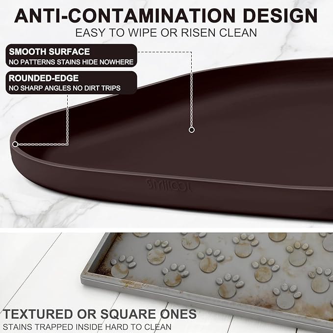Small Silicone Pet Food Mat with Raised Edge for Food and Water Bowl, Square Dog Feeding Mats, Cat Food Trays for Floor Waterproof, Rubber Tray for Dogs and Cats, 12 x 12 x 0.7 Dark Brown