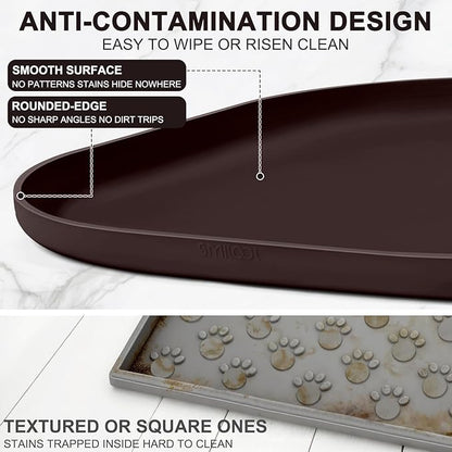 Small Silicone Pet Food Mat with Raised Edge for Food and Water Bowl, Square Dog Feeding Mats, Cat Food Trays for Floor Waterproof, Rubber Tray for Dogs and Cats, 12 x 12 x 0.7 Dark Brown