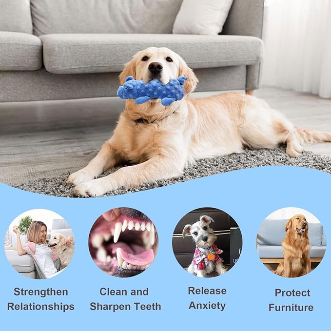Andiker Dog Squeaky Toys, 10 in/24.5 cm Plush Dogs Toy Soft Dog Chew Toys in Pig Shape for Chewing Biting, Stuffed Puppy Toys with a 9.5 cm Squeaker and Crinkle Paper for All Breed Sizes Dogs (Blue)