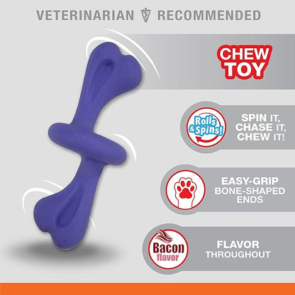 Nylabone Engaging Power Chase 'N Chew Toy for Dogs, Rolling & Spinning Interactive Dog Toys for Aggressive Chewers, Purple, Bacon Flavor, Large - Up to 50 lbs, 1 Count