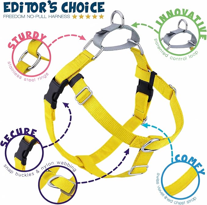 2 Hounds Design Freedom No Pull Dog Harness, Adjustable Harness and Leash Set, Easy Walking & Comfortable Control, Fits Small, Medium & Large Dogs, Solid Colors, Made in USA, 1" XXL, Yellow