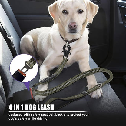 Raipult Tactical Heavy Duty Dog Leash,4-6FT Strong Bungee Dog Leashes with Frog Clip & Car Seatbelt，Reflective Walking Lead with 2 Handles for Medium Large Dogs,Green