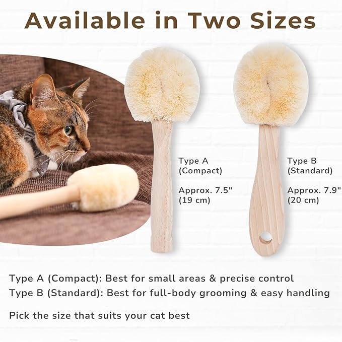 Gentle Cat Brush for Indoor Cats – Soft Daily Grooming & Massage Brush for Sensitive Cats & Kittens, Removes Loose Surface Fur (Not a Deshedding Tool), Natural Sisal, Made in Japan (Type-B)