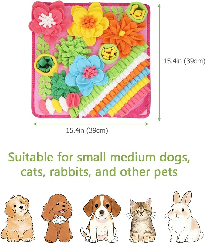 KeeKit Snuffle Mat for Dogs & Cats - Slow Feeding Mat for Small & Medium Breeds, Encourages Natural Foraging Skills, Durable Foraging Mat for Mental Stimulation, Pink