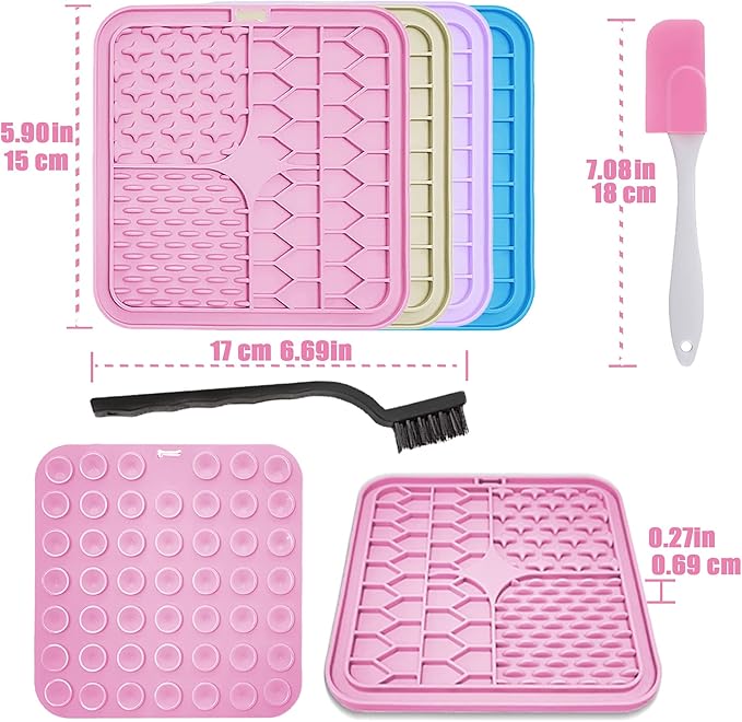 Lick Mat for Dogs and Cats，Cat Licking Pad with Suction Cups for Dog Anxiety Relief，Dog Peanut Butter Lick Pads for Dogs Perfect for Bathing Grooming,Slow Feeders for Dogs and Cats,4Pack