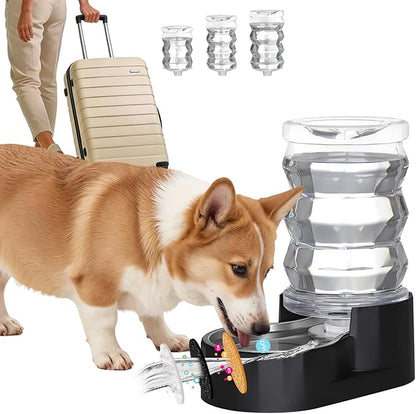 RIZZARI Dog Food Water Dispenser: 6.5L Large Black Stainless Steel Gravity Water Feeder -Removes Odors - Softens Water-Helps Prevent Urinary Stones- ForSmall and Medium-Sized Dogs and Cats