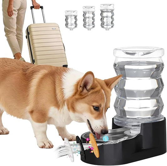 RIZZARI Dog Food Water Dispenser: 6.5L Large Black Stainless Steel Gravity Water Feeder -Removes Odors - Softens Water-Helps Prevent Urinary Stones- ForSmall and Medium-Sized Dogs and Cats