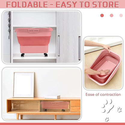 Juexica Collapsible Cat Litter Storage Bin Container with Rolling Casters, 20 Lbs Portable Cat Litter Storage Container with Airtight Lids, Shovel, Kitchen Cereal Rice Leakproof Sealable(Red)