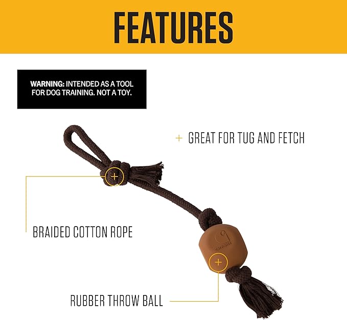 Carhartt Pet Training Tools, Durable Dog Tool for Tug and Fetch, Rubber Ball Dog Rope Pull (Carhartt Brown)