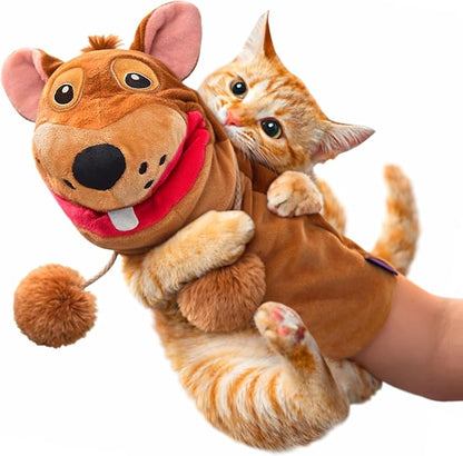 Pounce & Purr® Meow Mitt Wearable Cat Toy – Cat Wrestling Glove, “Chippy McGee” Plush Mitten with Catnip & Silvervine, Crinkle Sounds & Dangling Arms for Bonding Play with Cats & Kittens (Squirrel)
