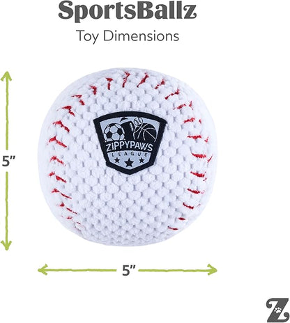 ZippyPaws SportsBallz - Dog Squeaky Toys to Keep Them Busy, Funny Plush for Small, Medium, & Large Dogs, Cute Stuffed Puppy Toy, Pet Products, Gift for All Breeds, Interactive Squeaker - Baseball