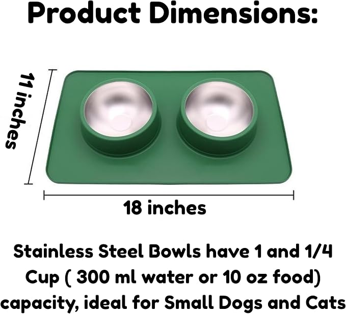 BoldPet® Dog Food and Water Bowl Set - Food Grade,Non-Slip Design Silicone Mat - Includes 2 Removable Stainless Steel Dog Bowls for Small Dogs - Perfect Puppy Bowls Set - Pet Bowls for Dogs and Cats