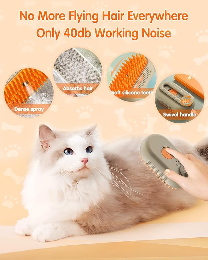 2026 New Pet Steam Brush, Cat Steam Brush for Shedding & Deshedding - 3-in-1 USB Rechargeable Pet Hair Removal Comb with Water Tank, for Indoor Long/Short Haired Cats & Dogs (White)