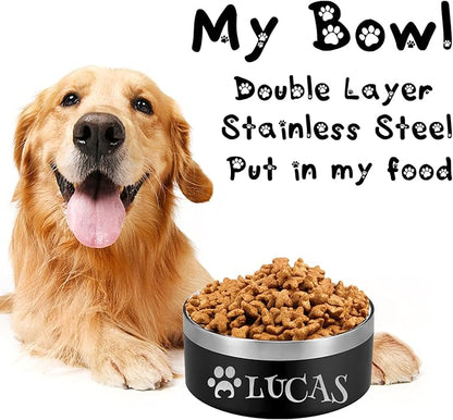 Personalized Dog Bowl Custom Dog Bowls with Name Customized Laser Engraved Stainless Steel Pet Dishes for Large Small Dogs Cat 32/42/64oz Feeding Supplies-Black 32oz