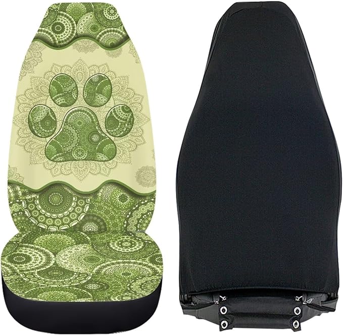 Dreaweet Boho Dog Paw Print Car Seat Covers for Women Green 2 Piece Car Front Seat Cover Washable Universal Bucket Seat Covers for Cars SUV Sedan Trucks