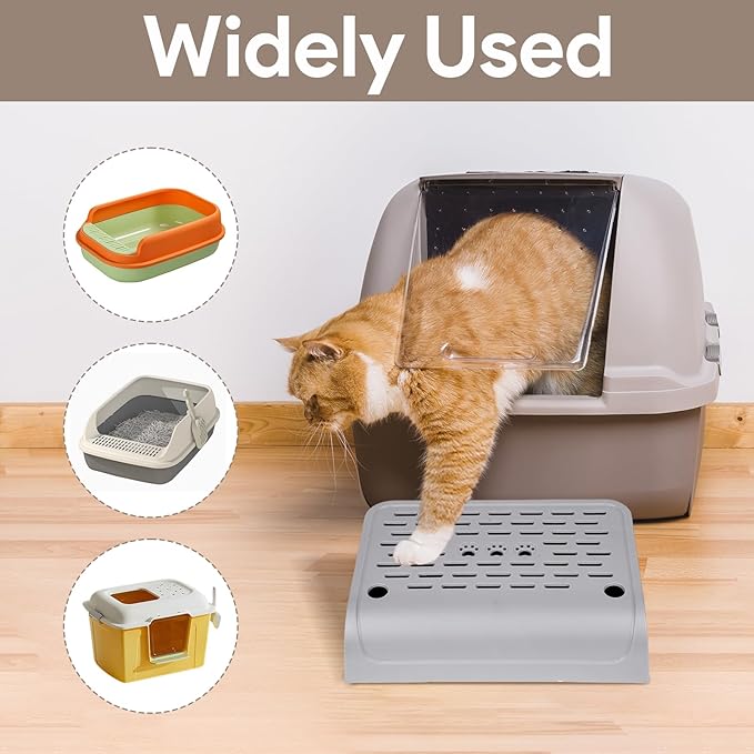 Cat Ramp for Litter Box Step, Self Cleaning Cat Litter Box Ramp Trapper with Storage Double Layered, Small Step Pedal Stool with Filter Function Steps for Small & Elderly Cats(Gray 11.8"x 7.87"x 3.3")