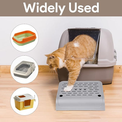 Cat Ramp for Litter Box Step, Self Cleaning Cat Litter Box Ramp Trapper with Storage Double Layered, Small Step Pedal Stool with Filter Function Steps for Small & Elderly Cats(Gray 11.8"x 7.87"x 3.3")