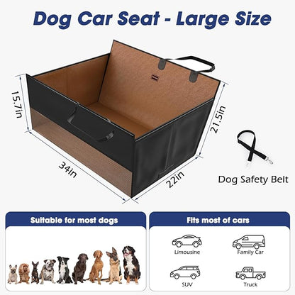 FURTIME XL Dog Car Seat, Upgraded PU Leather Back Seat Extender with Hard Bottom, Waterproof Pet Car Seat Cover for Large Medium Sized Dog, Pet Hammock for Cars, SUVs, Trucks, Brown