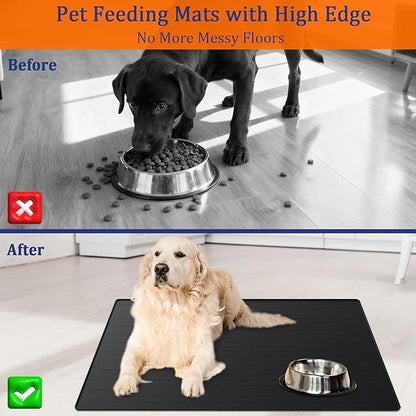 XXXXL Largest Pet Food Mat, 51.2"x25.6"(130cmx65cm) Silicone Dog Mats for Food and Water, Nonslip Pet Feeding Mats for Floors,Dog Cat Bowl Mat with Raised Edges, Lake Blue