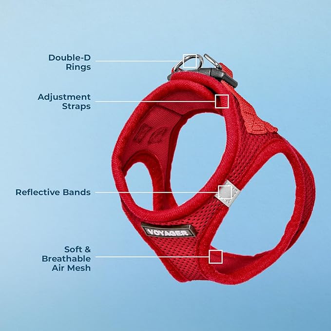 Best Pet Supplies Voyager Step-in Air Harness - All Weather Mesh, Reflective, No Pull Harness for Dogs, Cats - Secure with Hook & Loop Fastener, Buckle, Double D-Rings - Red, XXS