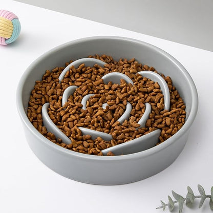 8.25'' Ceramic Slow Feeder Dog Bowls - Petal Shape Modern Dog Food Dish for Medium and Large Breeds, Puzzle Maze Bowl to Slow Down Eating, Anti-Gulping, Dishwasher & Microwave Safe, Grey