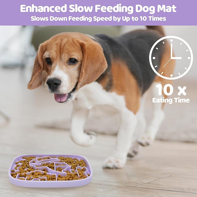 Puzzle Feeder Dog Lick Mat,Freezable Dog Enrichment Toys for Mental Stimulation and Anxiety Relief, Silicone Lick Mat for Dogs and Cats, Dog Slow Feeder that Supports All Types of Food, Purple