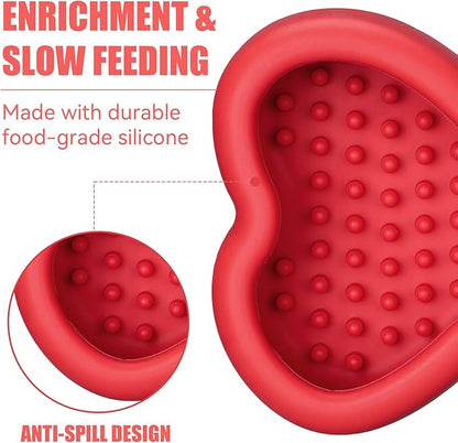 Lick Mat for Dogs, Animire Anti-Spilled Bow Tie Lick Bowls for Anxiety Relief, Silicone Slow Feeder Licking Pad with Suction Cups, Freezeable Dog Enrichment Toy for Boredom and Distraction(Red,L)