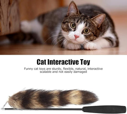EVTSCAN Interactive Cat Feather Toys, Cat Artificial Tail Playing Sticks Toy Pet Retractable Wand Funny Rod Interactive Toy