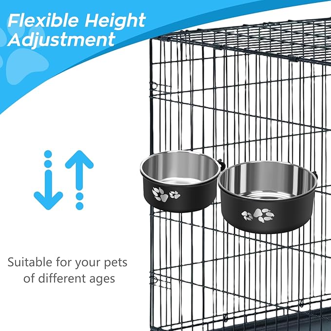 Kennel Water Bowl Hanging, Stainless Steel Dog Crate Water Bowl No Spill, 2 Pack Hanging Dog Bowls for Kennel Cage Crate,Metal Pet Food Dish Coop Cup for Small Medium Dogs Cat Puppy